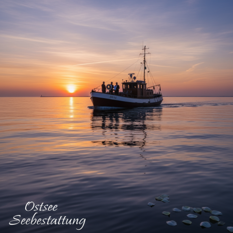 Friedlicher Sonnenuntergang über der Ostsee während einer Seebestattungszeremonie